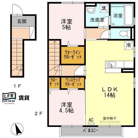 ベイサイドテラスA棟(2LDK/2階)の間取り写真