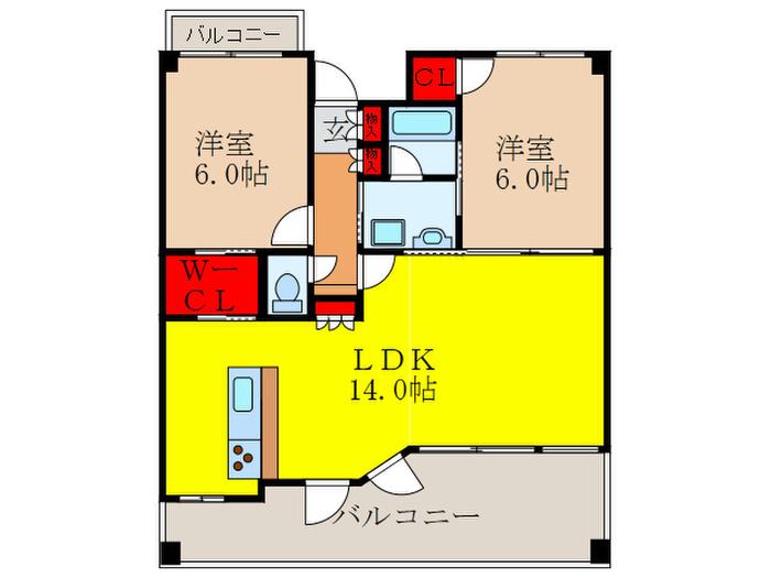 山仁モモゾノマンション(2LDK/2階)の間取り写真
