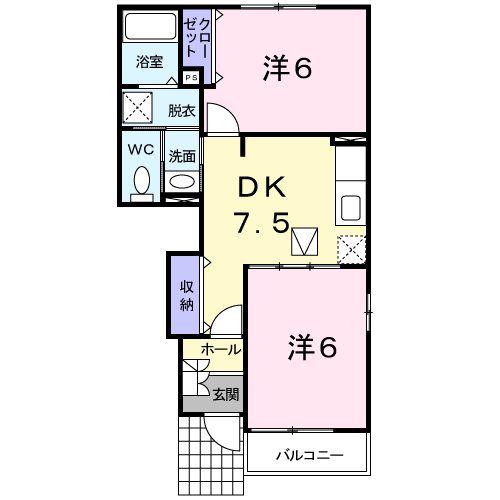 クレドールB(2DK/1階)の間取り写真