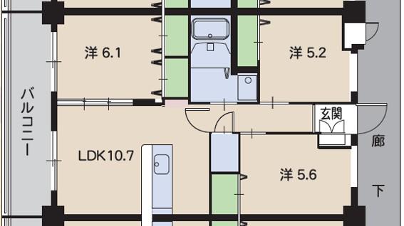 サンハイツアイタウン天辰B棟(3LDK/3階)の間取り写真