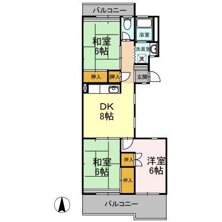 平川ガーデンハイツ(3DK/2階)の間取り写真