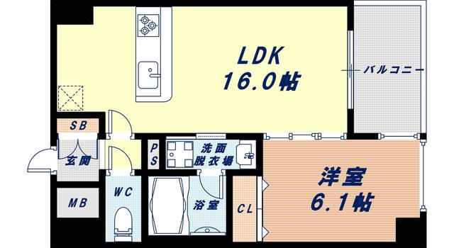 ウィズなんば(1LDK/7階)の間取り写真