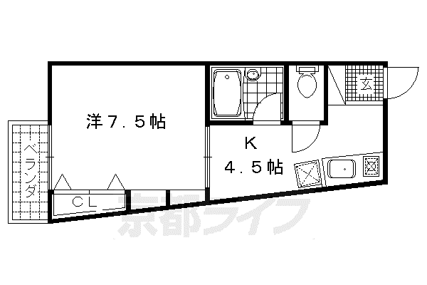 コーポ 未麗 妙心寺(1DK/1階)の間取り写真