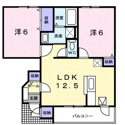 シャルマンA(2LDK/1階)の間取り写真