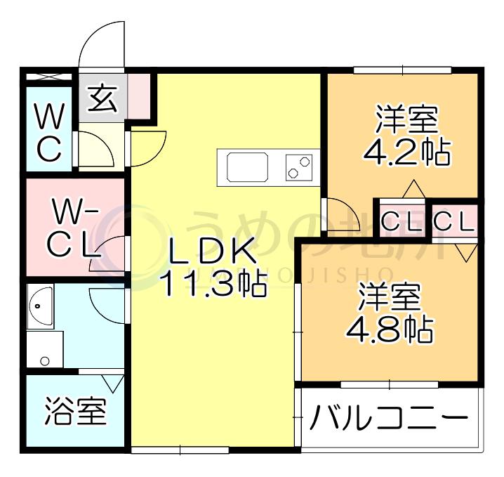 L-BLOOM御井(2LDK/1階)の間取り写真