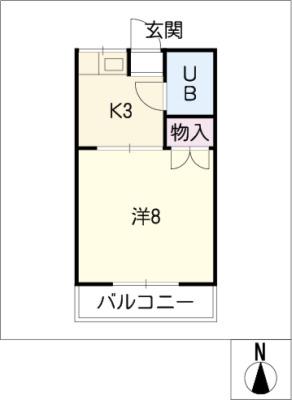 シャトウ山田(1DK/2階)の間取り写真
