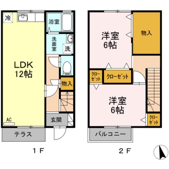 サンハイツK(2LDK/1階)の間取り写真