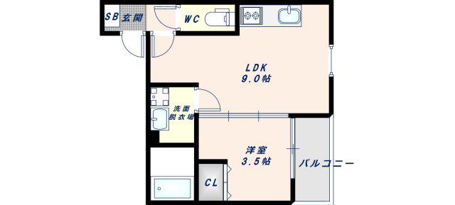 D PORTA FREESIA(1LDK/1階)の間取り写真