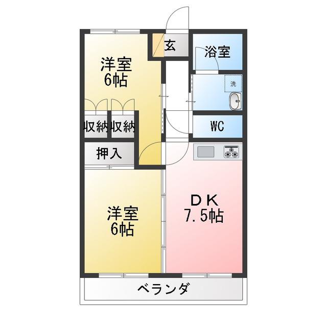 サン・イースト東草深(2LDK/2階)の間取り写真