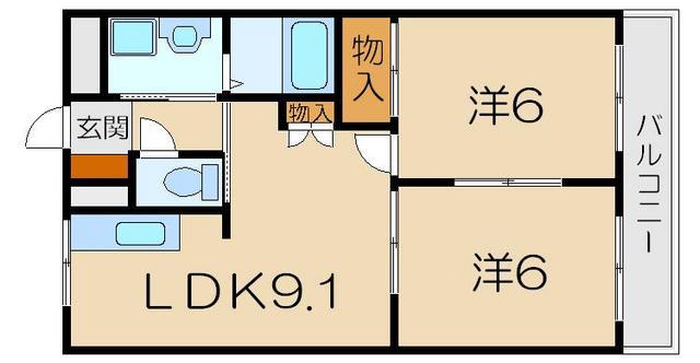 ハッピーガーデン(2DK/2階)の間取り写真
