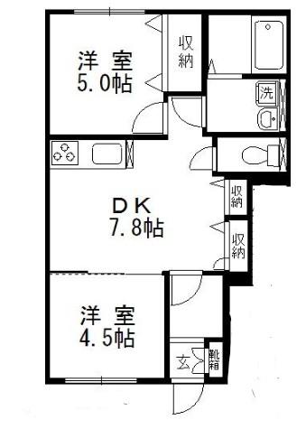 FELICE H(2DK/1階)の間取り写真