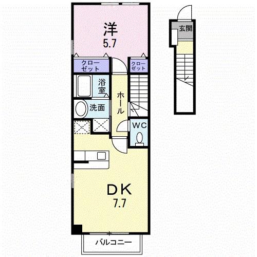 シャルマンヒロ弐番館(1DK/2階)の間取り写真