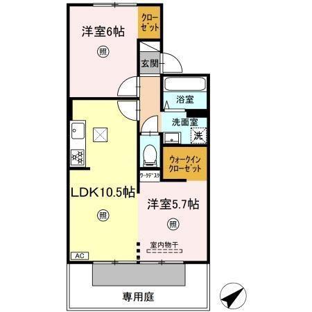 コーポサンライズB棟(2LDK/1階)の間取り写真