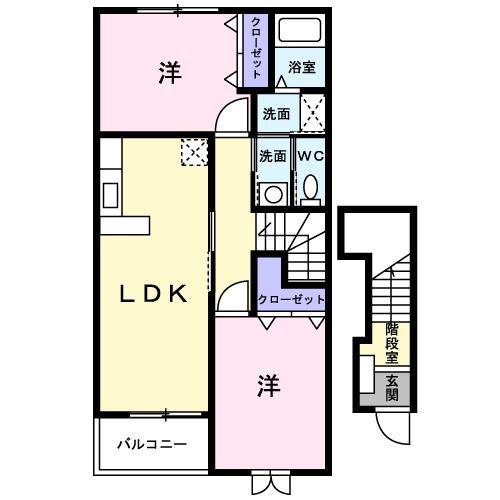スローモーションB(2LDK/2階)の間取り写真