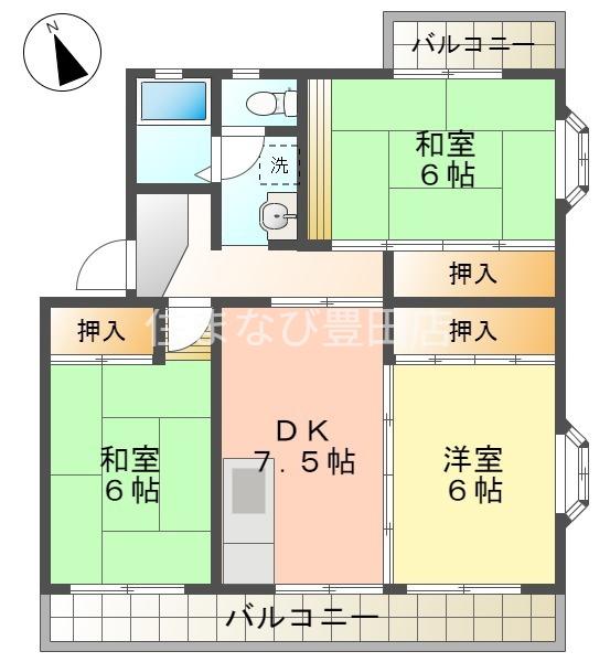 ローザヒルズ(3DK/1階)の間取り写真