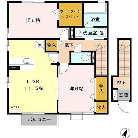 フォレストサイドFUKUCHI(2LDK/2階)の間取り写真