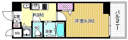 プレミアムコート天神橋エイト(1K/6階)の間取り写真