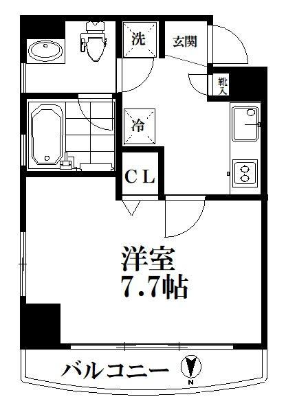 都営新宿線 菊川駅(東京) 徒歩4分 7階建 築17年(1K/2階)の間取り写真