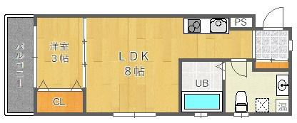 ジ アメニティ千里山(1LDK/4階)の間取り写真