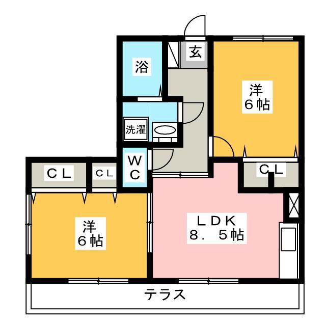 シャルマンドミール B棟(2DK/1階)の間取り写真