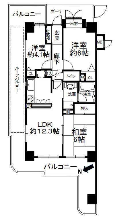イトーピア北畠(3LDK/6階)の間取り写真