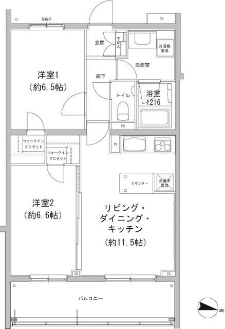 ヒューリックコート雪が谷(2LDK/5階)の間取り写真