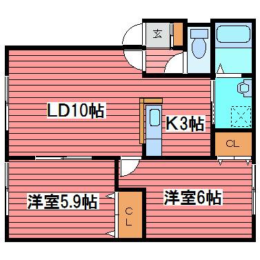 ルミエールSUHARA A(2LDK/2階)の間取り写真