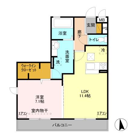 JR高崎線 熊谷駅 徒歩26分 3階建 築12年(1LDK/1階)の間取り写真