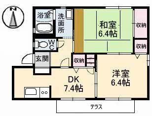 ジョワイユーマーサC棟(2DK/1階)の間取り写真