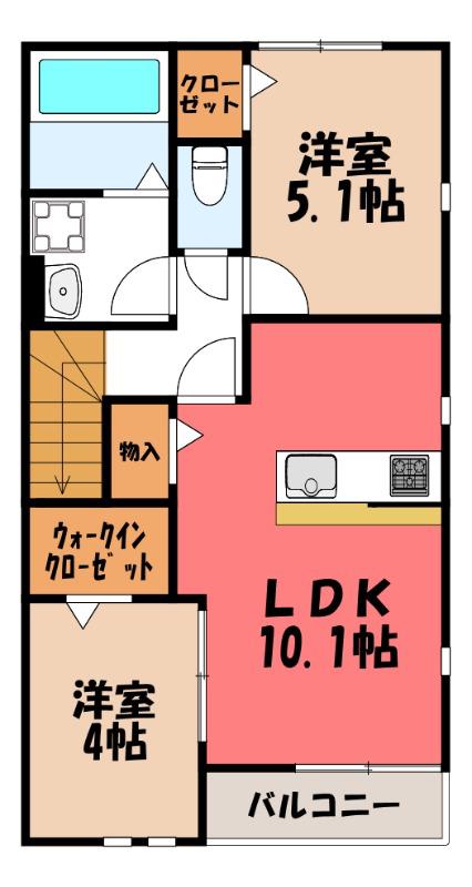 ロゼ C棟(2LDK/2階)の間取り写真