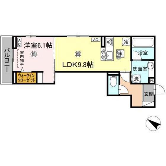 COLERMO舟入南(1LDK/1階)の間取り写真