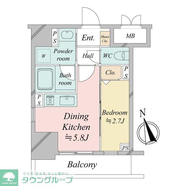 ドゥーエ銀座イーストI・II(1DK/9階)の間取り写真