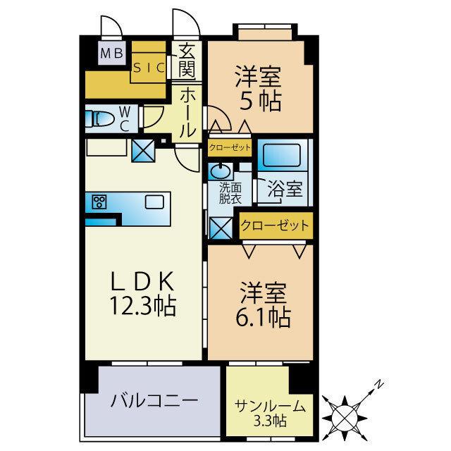SUN・BLESSO塩原(2SLDK/2階)の間取り写真