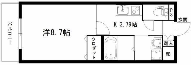 アステール(1K/1階)の間取り写真