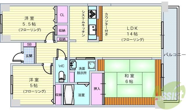 シティコート曽根東町五番館(3LDK/9階)の間取り写真