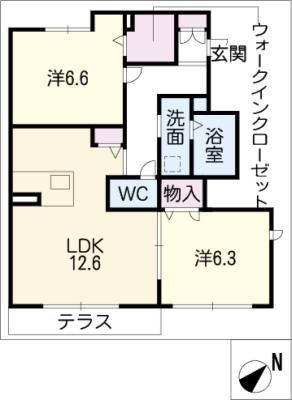 レクサス徳重C棟(2LDK/1階)の間取り写真
