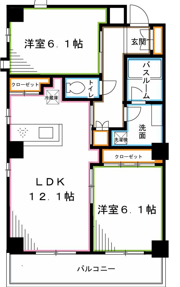 モデラート荻窪(2LDK/6階)の間取り写真