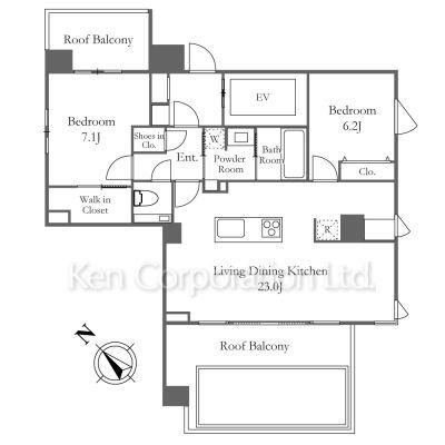 THE AKASAKA RESIDENCE S.O.A THE SPI(2LDK/10階)の間取り写真
