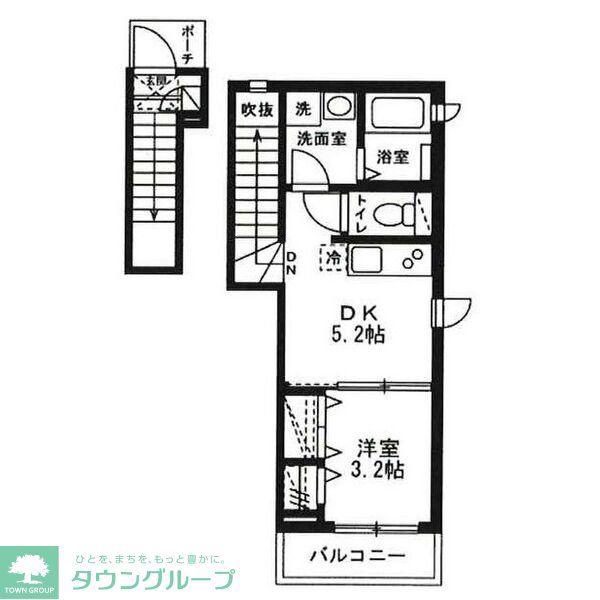 フルハウス(1DK/2階)の間取り写真