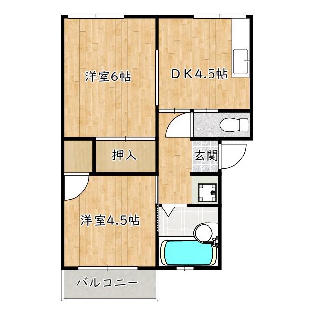 ハートランド北野田(2DK/2階)の間取り写真
