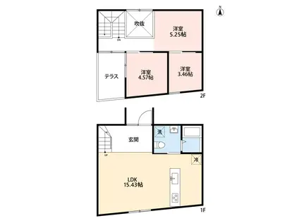 VICOLO B棟(3LDK/1階)の間取り写真