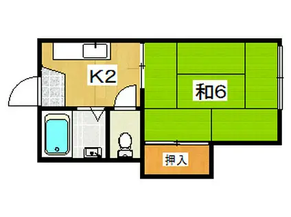 南くずはグリーンハイツII(1K/1階)の間取り写真