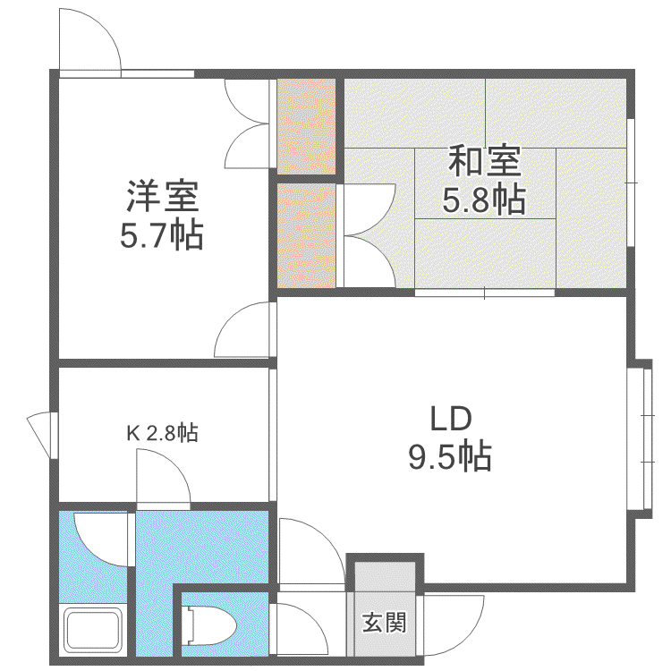 PLAZA IN 花川A棟(2LDK/2階)の間取り写真