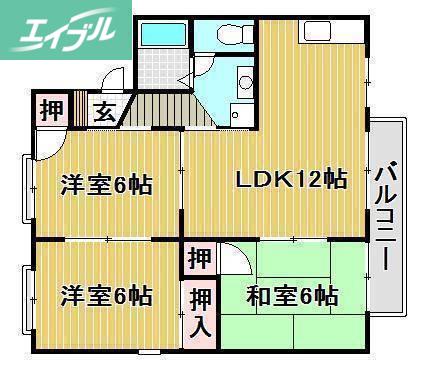 サンローレルB棟(3LDK/2階)の間取り写真