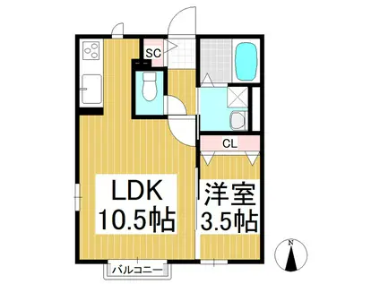 カサベルデ(1LDK/1階)の間取り写真