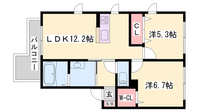 フェニックス広畑(2LDK/1階)の間取り写真