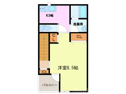 MITTE A棟(1K/2階)の間取り写真