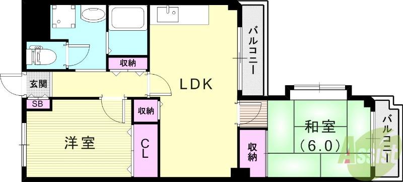 シュロス五月山(2LDK/5階)の間取り写真