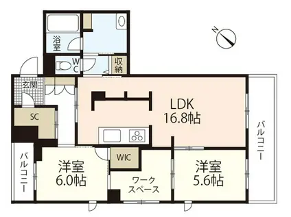 クリソベリル(2LDK/4階)の間取り写真