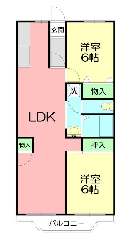 ボヌール秦野II(2LDK/4階)の間取り写真
